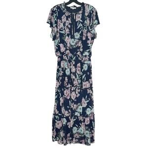 Joie De Vivre Dress Feminine Boho Cottage Romantic Garden Floral Maxi Blue 2X
